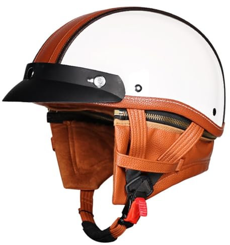 Caschi Jet Moto Vintage Omologato ECEDOT Mezzo Pelle Casco Da Motociclista Caschi Cromwell Con Tesa Rimovibile Casco A Scodella Per Uomo Donna Scooter Street Cruiser 1,M:57-58CM