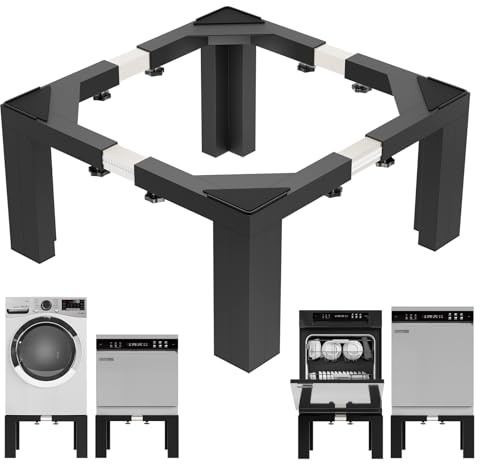 Dollate Heavy-Duty Laundry Pedestal, 12 Height Washer Dryer Base with Full Size Adjustable Width, Washing Machine Stand with Non-Slip Mat & Markings, 1500LBS Capacity, Black