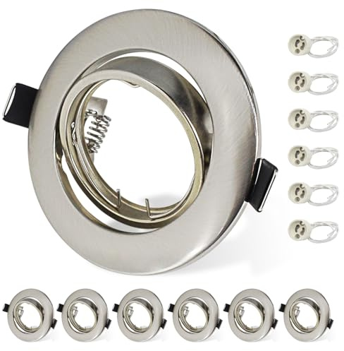 Allesgute 6er Set LED Einbaustrahler GU10 Rahmen Rund Edelstahl Gebürstet Einbauleuchten 360°Schwenkbar Einbaurahmen 68-85mm Inkl. GU10 Fassung 230V für LED oder Halogen Leuchtmittel | Edelstahl Gebürstet Einbaurahmen, 360°Schwenkbar, 68-85mm Lochmaß, Inkl. GU10 Fassung, für LED oder Halogen Leuchtmittel