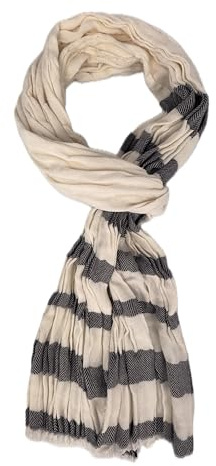Rotfuchs Écharpe légère en coton pour femme et homme - Aspect froissé - Motif à rayures - Noir et blanc