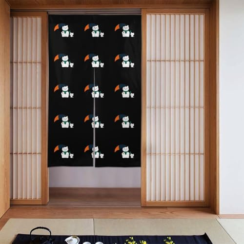 YYHWHJDE Pupazzo di neve gattino che tiene un ombrello modello tenda due pezzi impiombato 86,4 x 142,2 cm tende in tessuto, divisorio in tessuto, liscio e non facilmente rugoso