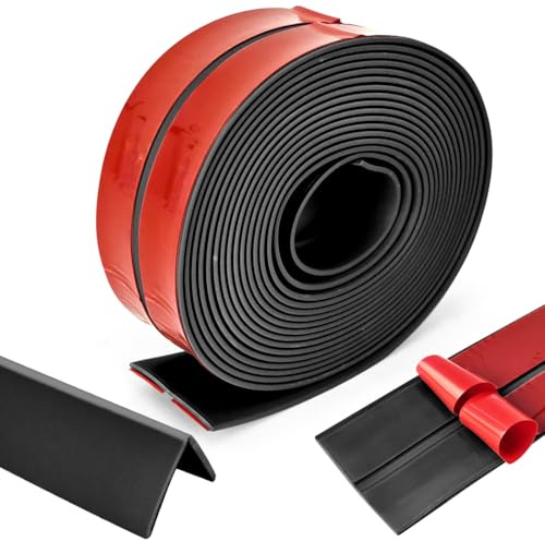Ranjima Mjuk golvlist självhäftande, 4 m tätningstejp, självhäftande kantskyddslister, 20 mm x 20 mm, vattentätt PVC-silikonband, flexibel böjlist för dörrar, fönster, väggar, golv, kök – svart