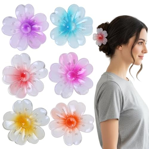 6 Pinzas Pinzas Pelo Mujer, Antideslizante Grande Pinza Pelo Flor Hawaiana, Fuerte Agarre Pinza Flor, Adecuado Para Cabello Grueso Y Fino, Adecuado Para Niñas Y Mujeres