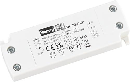 illuburg LED Trafo 12V 20W Flach Flackerfrei Geräuschlos für GU4 GU5,3 LED Streifen Möbel Verdeckte Montage Netzteil Treiber Vorschaltgerät Driver Power Supply