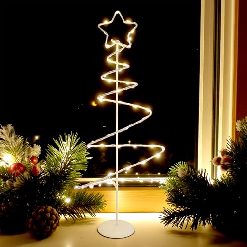 Spetebo Lichterbaum Deko Aufsteller 46 LED mit Timer, 53 cm | Batteriebetrieben, Metall Spiralbaum, Sternspitze, Warm Weiß beleuchtet, Weihnachten Advent