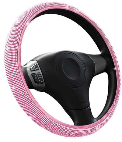Copertina per volante scintillante, Universale 37-38 cm, antiscivolo e traspirante - Morbida copertura per volante con aspetto diamante per la maggior parte delle auto, SUV e camion (Rosa)