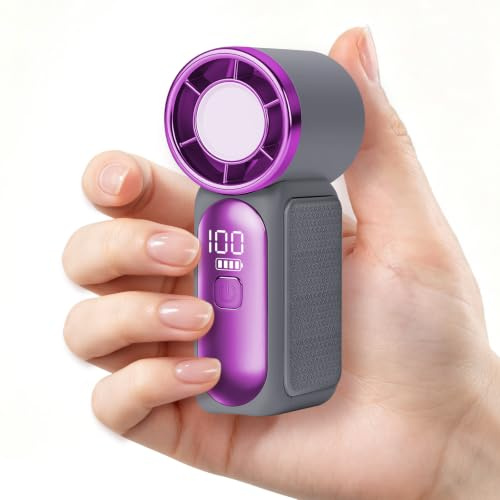 AUAUY Bärbar minifläkt, 6 hastigheter, USB-C Uppladdningsbar, Grå | Intelligent LED-skärm, för resor, sport, kontor