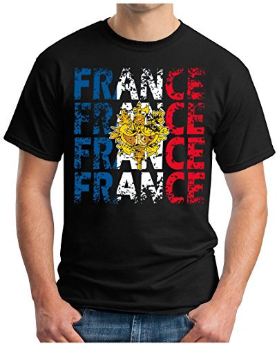 OM3® - France - T-shirt Frankrike Les Bleus fotboll World Cup Soccer fanshirt sporttröja, storlek S – 5XL, svart, L