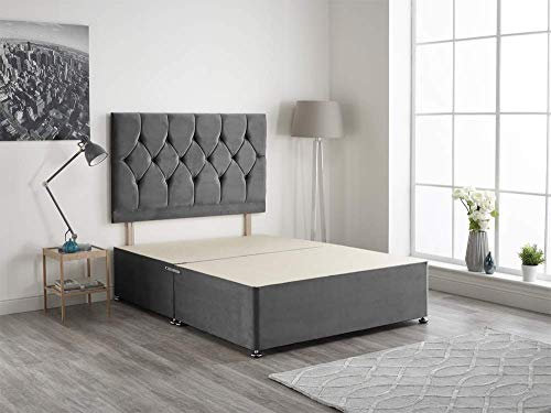 Bed Centre 3FT Single Charcoal Plush Divan Bed Base with Matching Headboard – Stylish Upholstered Platform | No Drawers | UK Made | Durable & Modern Design