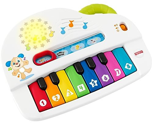 FISHER-PRICE Babys erstes Keyboard - tragbares Spielzeugklavier mit 4 Spielmöglichkeiten, Liedern, Lichtern und Geräuschen, spielerisches Lernen, spricht deutsch, ab 6 Monaten/ 1 Jahr, GFK01
