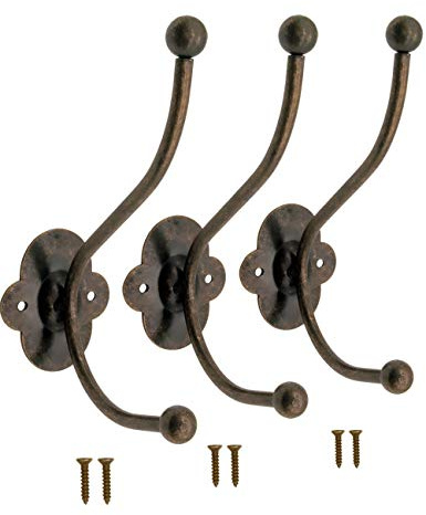 Fuxxer Garderobenhaken Vintage Wandhaken Kleiderhaken Mantelhaken Eisen 3 Stück Bronze