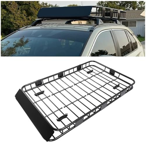 ECOTRIC 59 x 39 x 5.1 Universal Adjustable Roof Rack Cargo Carrier Basket with Extension Heavy Duty Steel Car SUV Top Luggage Storage Holder Basket for Travel 250LBS Weight Capacity