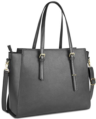 NEWHEY Damväska stor PU-läder lektionsväska bärbar datorväska handväska för 15,6 tum gymnasiekurser, grå, 41 cm x 16 cm x 30 cm, Elegant