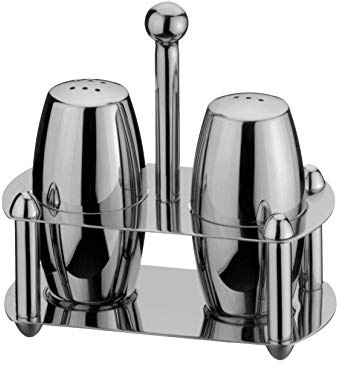Grunwerg Bellux Collection Stainless Steel Cruet Set with Stand