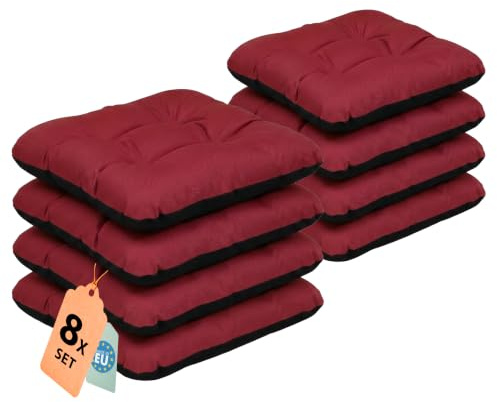 Outdoor Sitzkissen Stuhlkissen - 8er Set - 45 x 45 cm - Made in EU, Wasserdichtes & UV-beständig Gartenkissen - Stuhlauflage Stuhlpolster für Balkonstühle - Bordeaux
