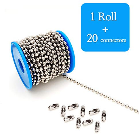 30 Feet – 4.5mm Ball Chain with 20 Connectors, Stainless Steel Roll for Dog Tags, Jewelry Making, Keychains, Fan Pulls, DIY Crafts