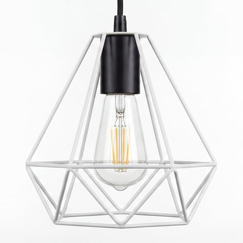 Giggi White Cage Metal Basket Ceiling Light Shade, Wrought Iron Ceiling Fitting Light & Industrial Style Ring Light for Indoor and Metal Basket Pendant Light Shade with lamp Shade Reducer Ring