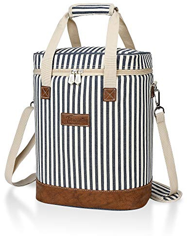 Tirrinia 6 Bottle Wine Cooler Bag - Blue Stripe, Padded & Thermal Insulated, Leakproof, Multi-Use, On-The-Go Design