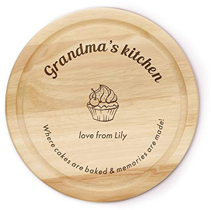 Personalised Chopping Board Cheese Board Christmas Wedding Anniversary Housewarming Mothers Day Engraved Wooden Gift for Xmas Home Family Grandma Wife Mum (Cake)