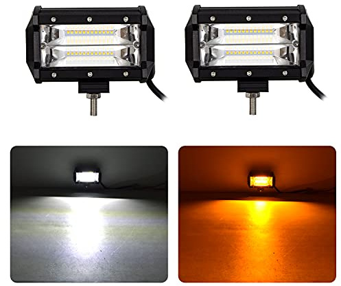 RIGIDON 2 st LED-stroboskop arbetsstrålkastare, 5 tum 13 cm 72 W, 12 V, 24 V, arbetsljus, orange vit dimljus för offroad fordon, lastbilar SUV 4 x 4,3 000K, 6 000 K led ljusbar
