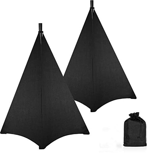BQKOZFIN 2 Packs Speaker Stand Cover with 360 Degree Cover, Floor Speaker Tripod Scrim Cover Universal Dj Light Speaker Stand Skirt for Weddings Banquets Events, Home (Black)