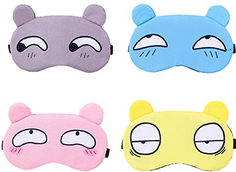 JCKD 4-pack söta tecknade sovmasker, mjukt tyg, universell en storlek, flerfärgad, dra på, barn och vuxna