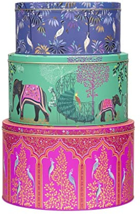 Sara Miller India Elephants Set of 3 Rd Cake Tins 250(d) x 145mm 225(d) x 120mm 198(d) x 105mm