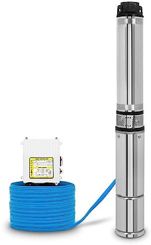 EBERTH Pompa per pozzi profondi 4 Pompa per pozzi in acciaio inossidabile, pompa sommersa per pozzi pompa sommergibile 350W, Diametro pompa 4 pollici 10cm, Cavo 20m, Prevalenza max. 31m, con filtro