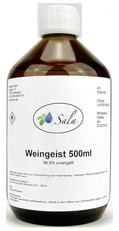 Sala Weingeist Ethanol Alkohol 96,5% unvergällt 500 ml Glasflasche