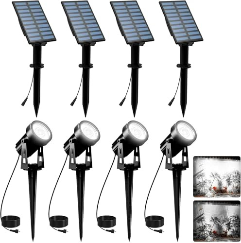 T-SUNUS Gartenstrahler Solar, Solarlampen für Außen Garten Auto ON/OFF IP65 Wasserdicht, Solarstrahler für Außen Kaltweiß 2 Helligkeitsmodi für Rasen Auffahrt Weg Baum 4 Stück