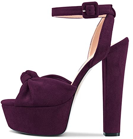 Castamere Femmes Haut High Bloc Chunky Plate-forme Talon Heel Ouvert Bout Lanières Cheville Nœud Papillon Sandales Violet A 39 EU