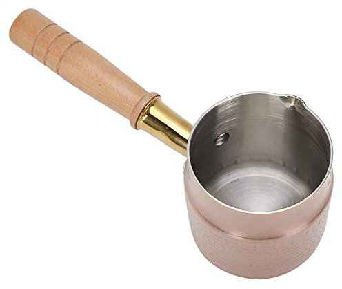 Pentola per Bagnomaria da 330 Ml Pentola per Burro a Fondo Piatto in Acciaio Inossidabile Dorato con Manico in Legno, Pentola per Scaldavivande Mini Pentola per La Fusione del Cioccolato