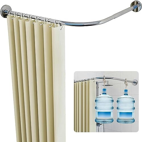 FLTRGO Verstellbare Gebogene Duschvorhangstange L Form Teleskopstange Halter Ohne Bohren, Edelstahl Duschvorhangstange Ecke Badewanne Für Bad, Küche, Umkleidekabine