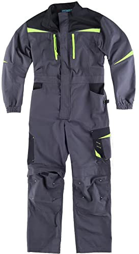 WORKTEAM Buzo de Trabajo. Tejido Canvas (Extremadamente Resistente y Duradero). Mono de Trabajo. Unisex Gris Oscuro+Negro+Verde Lima L