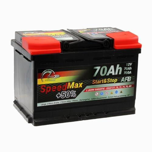 SMC Autobatterie Speed Max 70Ah AFB Start&Stop 12V 700A Starterbatterie | für Autos mit hohem Energiebedarf Start-Stop ersetzt 65 70 Ah 75 80ah überlegene Leistung Pluspole Recht