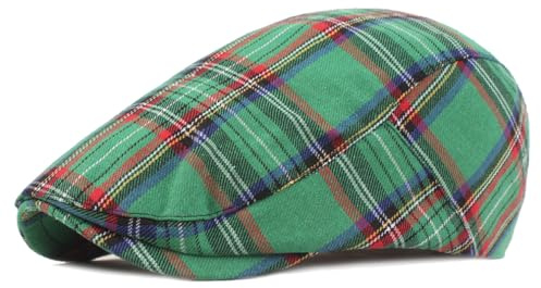 Quanhaigou Men's Cotton Flat Ivy Gatsby Newsboy Driving Hat Adjustable Irish Cabbie Ivy Driving Hunting Cap (Plaid Green)