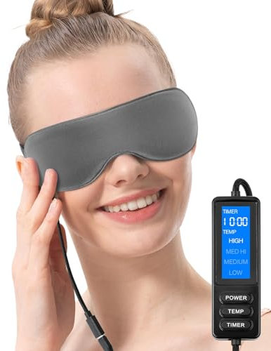 Aroma Season Heated Eye Mask, Warm Eye Compress, 4 Temperature Settings USB Eye Mask Heated with Washable Cover, Gifts for Family and Friends(Grey)