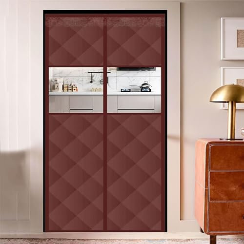 LKPMGOA Rideau Phonique Anti Bruit, Rideau de Porte à Isolation Thermique Magnétique, Tissu Oxford Épais en Fibre de Coton(Brown,W120CM*H220CM)