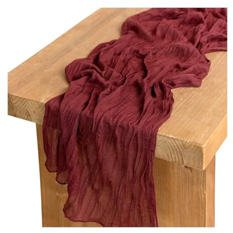 OZLCUA Runner da tavola in Garza Table Runner Semi-Sheer Vintage Cheesecloth Gauze Table Decoration Setting Dining Party Christmas Banquets Arches Decor Lavabile Tablerunner(Burgundy,90X400cm)