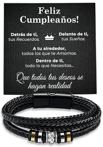 SOFIA FERRER Regalos Para Hombres De 50 Años, Pulsera Cuero, Regalo Hombre Cumpleaños, Brazalete Cuero, 40 Cumpleaños Hombre, Regalos Originales Para Hombres, Padre, Hermano (Feliz)