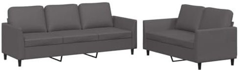 ULUYYUC Sofa Wohnzimmer Big Sofa Küchensofa Kleines Sofa für Jugendzimmer - 2-TLG. Sofagarnitur mit Kissen Grau Kunstleder für Balkon Wohnzimmer Schlafzimmer Esszimmer