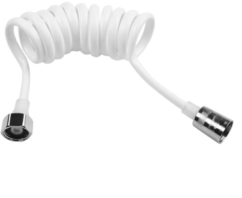 Tubo flessibile per doccia a molla, stile linea telefonica, accessorio idraulico per bagno, allungabile, anti-avvolgimento, design senza nodi, bianco e grigio (bianco, 1,5 m)