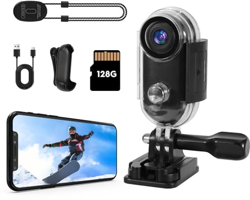JJPOBYL 4K Thumb Action Camera, 128GB Wearable Mini Body Cam, with Magnetic Accessories, High Battery Capacity for 2H Vedio Time, Fit for Vlogging, Biking, Diving, Animals Recording