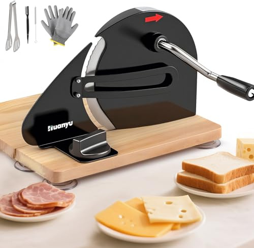 Huanyu Manual Bread Slicer for Homemade Bread 0-2cm Thickness Adjustable Sourdough Bread Slicer Foldable Bread Cutter Sourdough Slicers Hand Crank Bread Slicers with Suction Cups (Black)