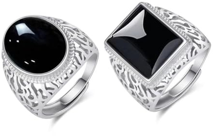 2 Stück Ringe Herren Edelstahl Silber Matt Poliert Keltischer Knoten Vintage Schwarz Siegelring Gravur Gothic Biker Set für Männer