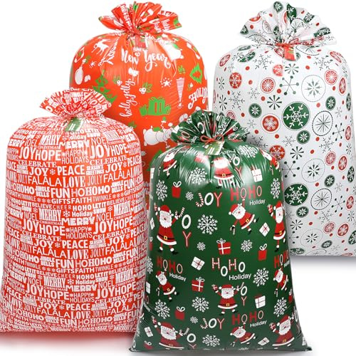 HRX Package 4 Stück Weihnachtsgeschenkbeutel, Weihnachten Riesige Geschenktaschen,Jumbo-Größe Weihnachtsgeschenktüte für Weihnachtsgeschenke, Party Zubehör, Weihnactsdeko geeignet für schwere große