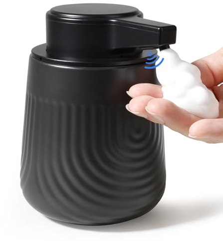 Bosilunlife Seifenspender Automatisch, 300ml Elektrischer Seifenspender mit Sensor Infrarot, No Touch Sensor Automatischer Schaumseifenspender, USB Wiederaufladbar für Küchen, Bad - Spirale Schwarz