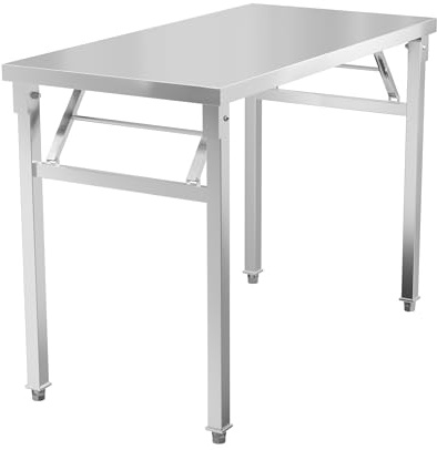 LILIIN 100 x 60 x 85 cm Edelstahl Küche Arbeitstische Faltbare Grilltisch mit Küchenplatte Belast bis 300KG, Klappbar Professionelle Küchenarbeitsbank für Restaurant, Schule(S)