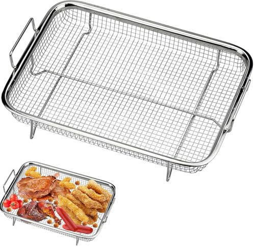 WEIWUXIAN Stainless Steel Crisper Basket, Non-Stick Crisper Oven Baskets, Grill basket Oven Air Fryer Pan Mesh basket for Baking Grilling Fries Bacon Chicken Onion Rings (22.6x30.3x3.5cm)