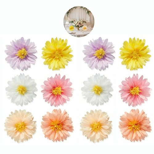 12 pièces Fleurs Papier, Couleurs Vives Fleur en Papier, Pompon Papier de Soie, Modes Deco Mariage, Décorations Fleurs en Papier, pour Wedding Party Anniversaire Chambre Maison Fete